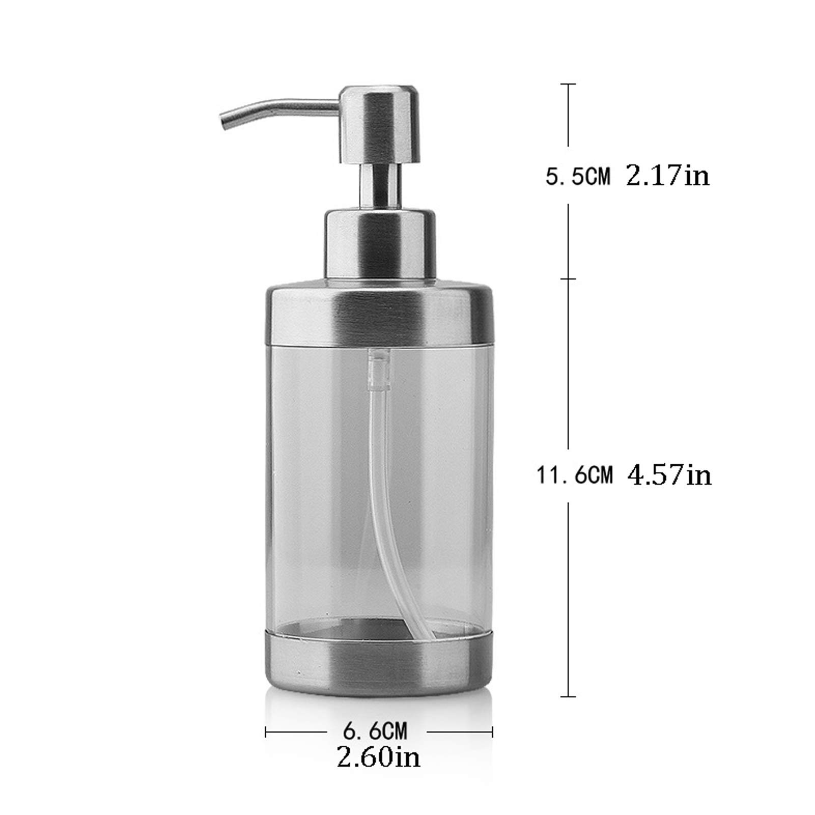 Dispenser per Doccia con Pompa in Acciaio Inox, flacone in Vetro Trasparente per Sapone Liquido, Dispenser da appoggio Adatto per Cucina, Lavaggio stoviglie, Bagno e lozione.