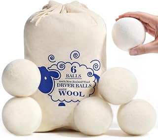 Wool Dryer Balls, New Zealand Dryer Balls Laundry Reusable Reduce Static Cling, Dryer Ball to Reduce Wrinkles & Shorten Drying Time, Drying Balls Fabric Softener Ball for Laundry（Pack of 6)