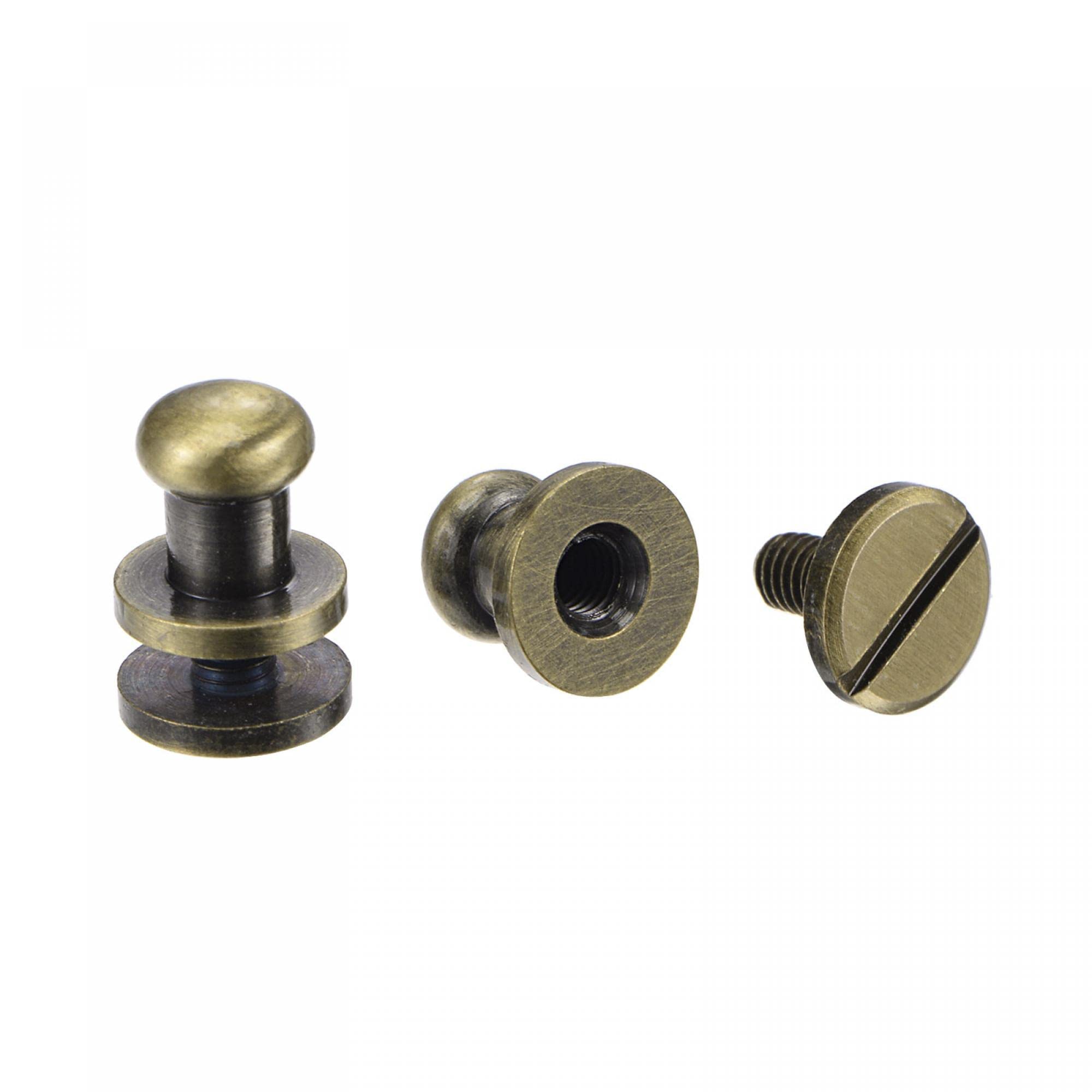 uxcell 10 Set 6mm Solid Brass Round Head Stud Screw Rivets Post Fastener for DIY Leather Craft Belt Wallet Handbag Decoration Repairs, Bronze Tone