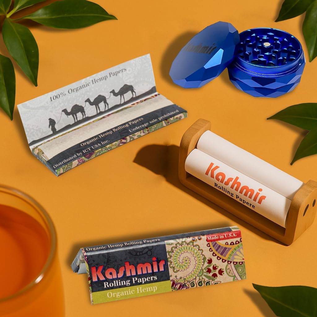 Kashmir Rolling Papers Organic 1 1/4 Size 50 Booklet Bulk Pack | Natural Gum Slim Cigarette Rolling Paper For Smoking | Slow Burning Plant-Based Rolling Papers, Smoking Accessories