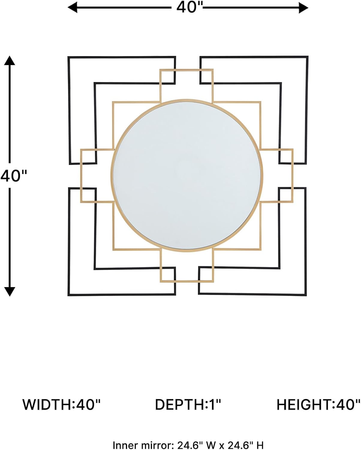 Signature Design by Ashley Oceanal Contemporary Accent Mirror, Geometric Design, Keyhole Bracket for Hanging, Metal Frame, 40" W x 1" D x 40" H, Black/Gold - Image 9