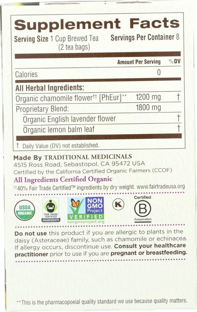 Traditional Medicinals Organic Chamomile with Lavender Tea 16 Count (Pack of 12)