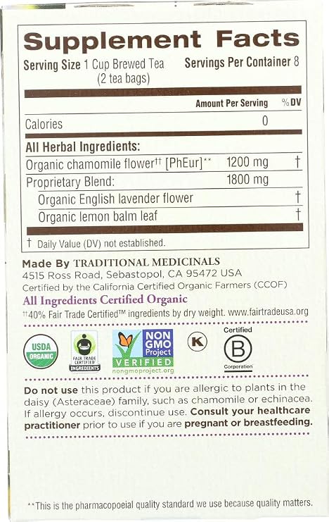 Traditional Medicinals Organic Chamomile with Lavender Tea 16 Count (Pack of 12)