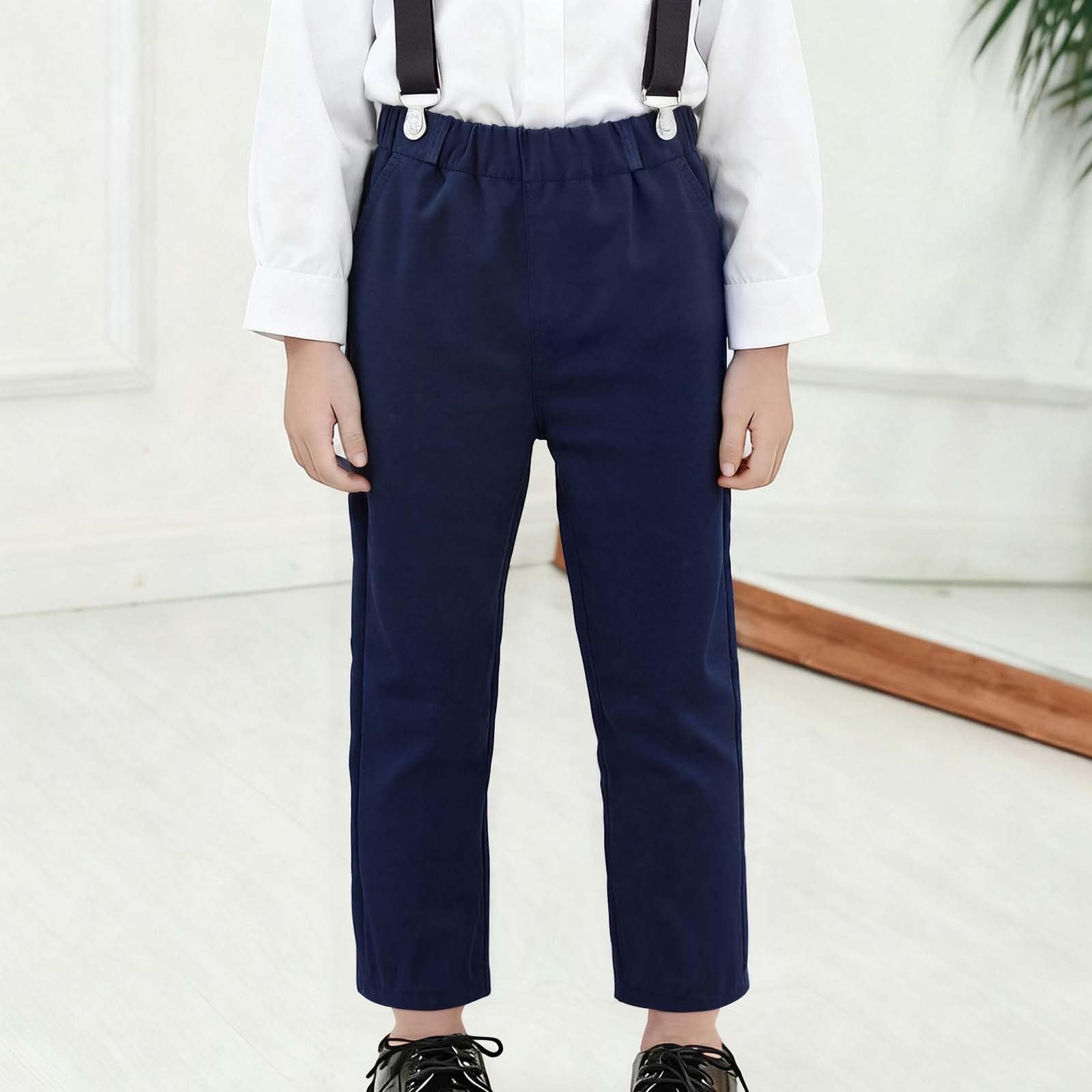Pantalon de costume classique et formel pour garçon, avec devant plat, pantalon d'école confortable pour enfants et adolescents, coupe extensible