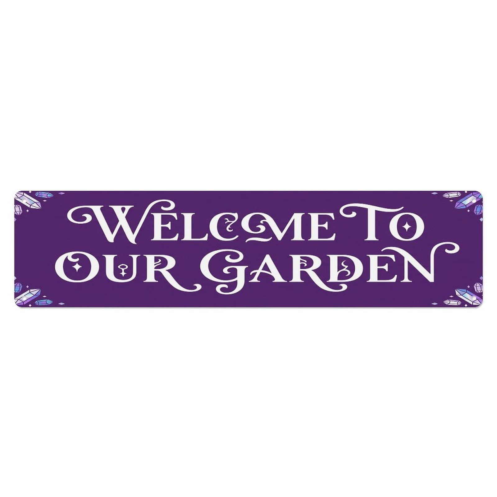 Vintage Welcome to Our Garden Amethyst Metal Tin Sign