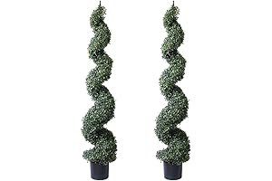 Flourishing Stalwarts: 2-Pack 5' Artificial Cypress Spiral Boxwood Trees for Outside Elegance