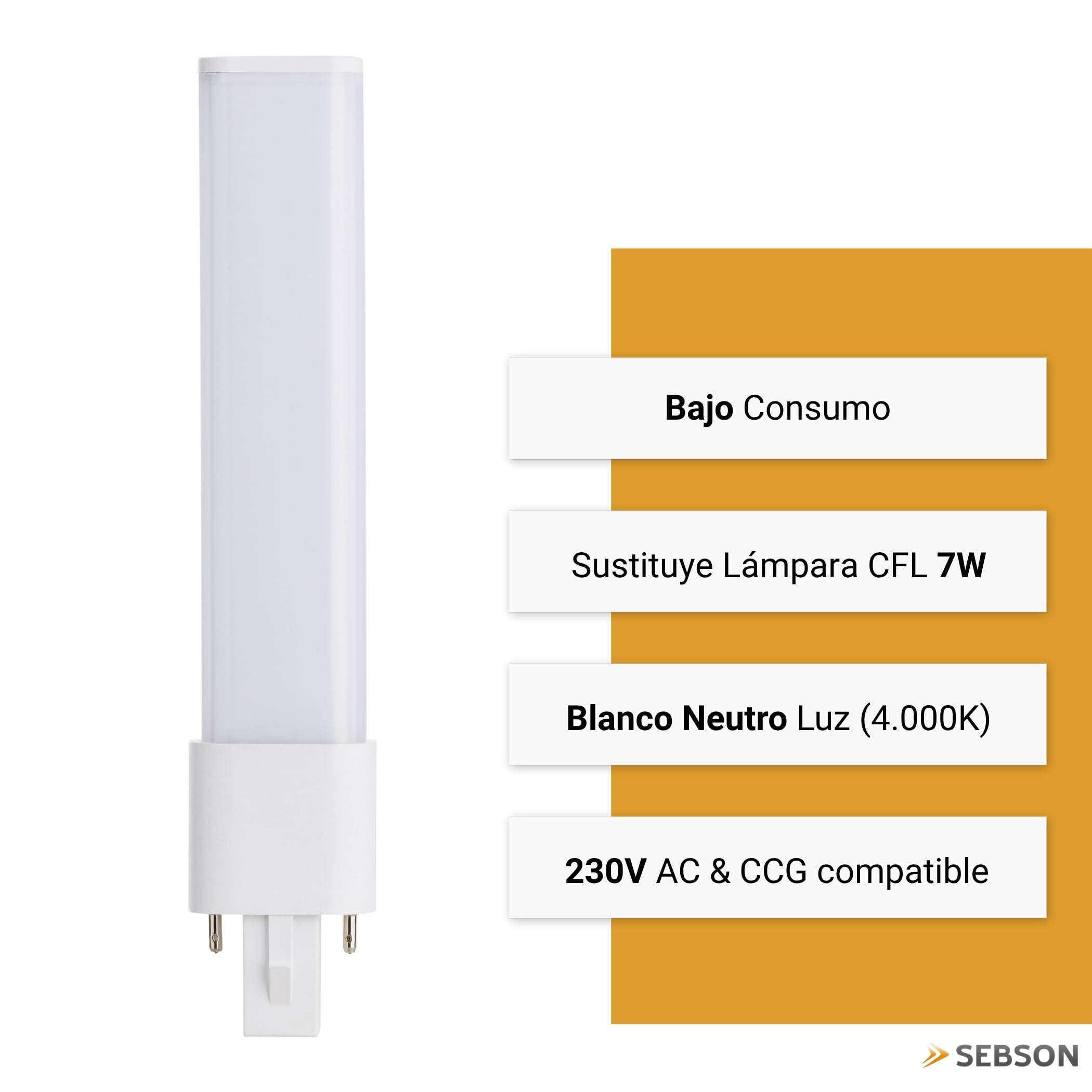 SEBSON Bombilla LED G23 4W - Sustituye lámpara CFL compacta 7-9W | compatible con Dulux S y PL-S - Casquillo 2 Pin, 4000K 700lm, 230V AC y CCG - Juego de 10
