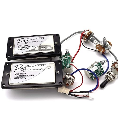 1 Set ProBucker Alnico Bridge&Neck Pickups with Pro Wiring Harness Pots&3 Way Switches Universal for Electric Guitar (Chrome (Black Ring))