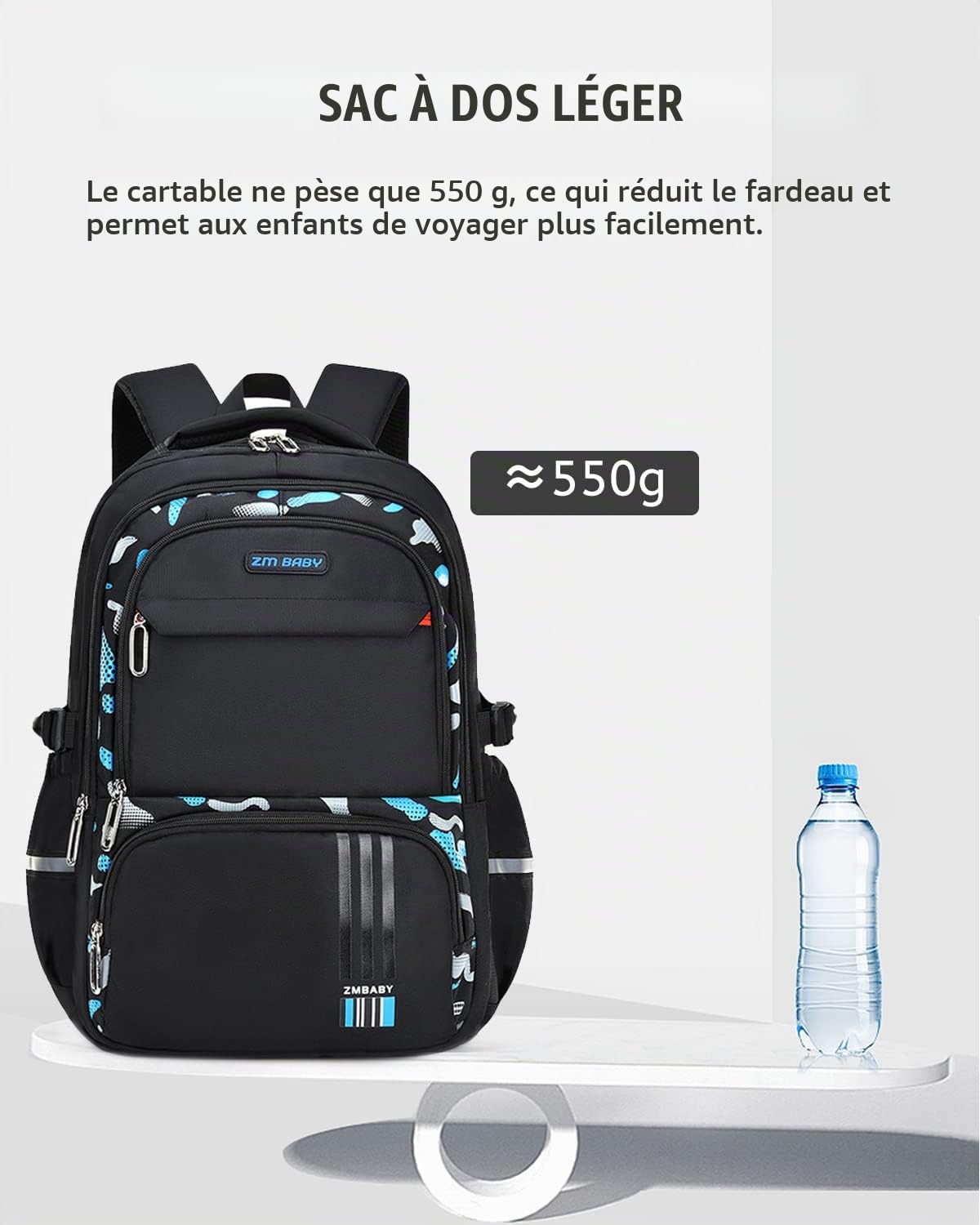 Amythe Sac A Dos Scolaire, Loisir Cartable Garçon Primaire Secondaire, Sacs à Dos Ordinateur 15.6 Pouces, Sac D'école Enfant Mode en Imperméable Idéal pour L'école et Les Voyages