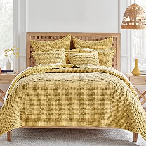 Image of Levtex Home Mills Waffle Full /Queen Quilt Set (88x92in) with 2 Pillow Shams (26x20in) - Ochre - Cotton Waffle Full /Queen Size Quilt Bedding Set - Lightweight, Soft, Pre-Washed