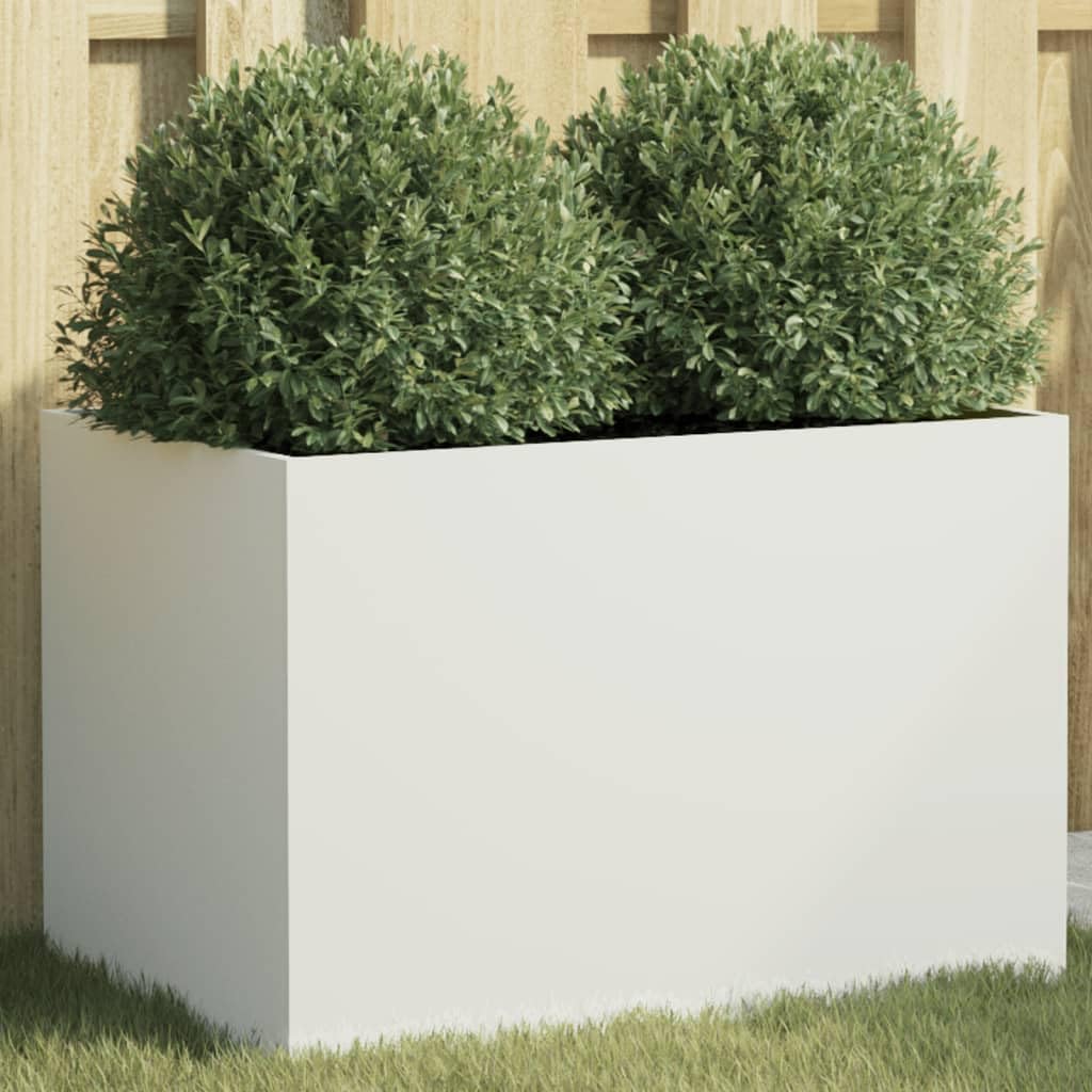 Homogen Macetero blanco de acero laminado en frío, 62 x 40 x 39 cm, jardinera estable para balcón, terraza, jardín, interior y exterior, con orificio de drenaje y material resistente a la intemperie