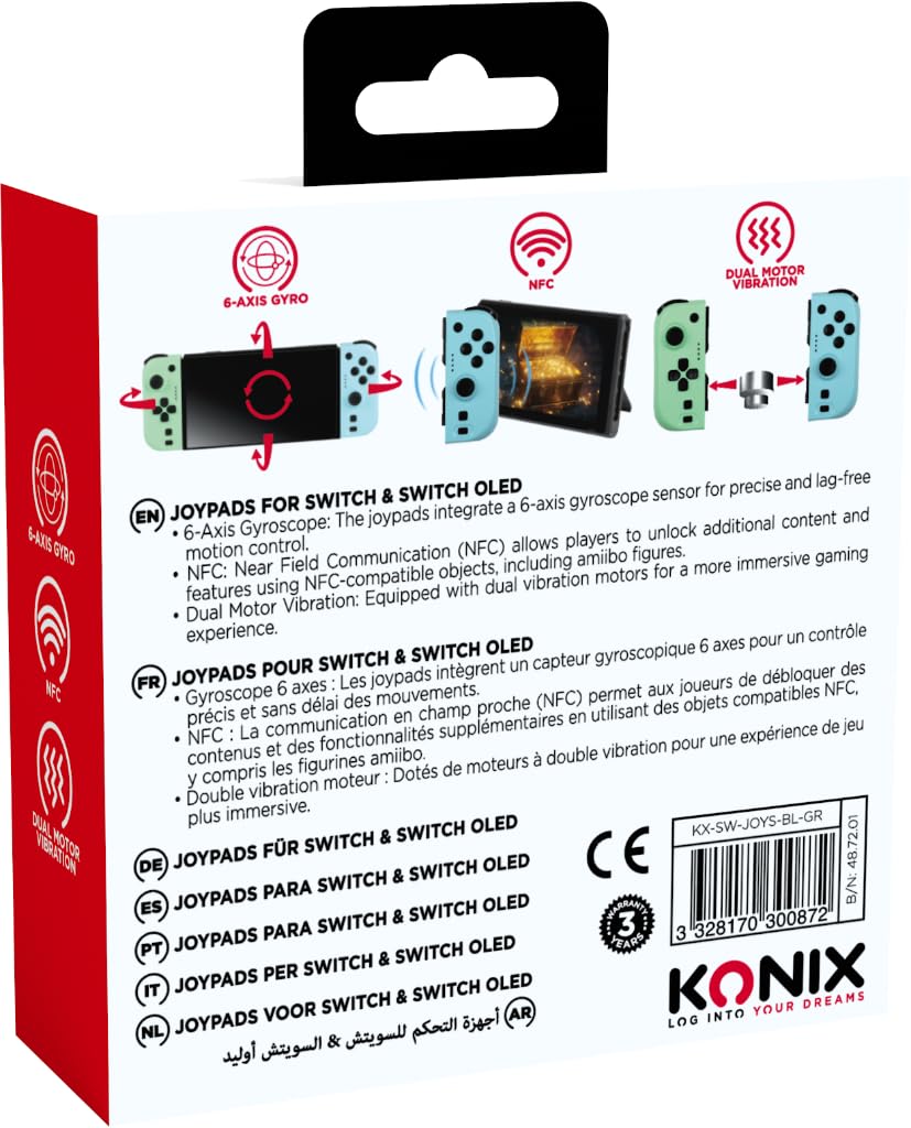 Konix Joypad controller do Nintendo Switch, Switch OLED, Switch 2 - 8h bateria, wibracje, zielono-niebieski