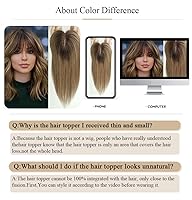 Vista 2 de HAIRCUBE Postizos de pelo para mujeres, piezas de pelo de la parte superior 100% cabello humano Remy con flequillo, base de seda de 150%