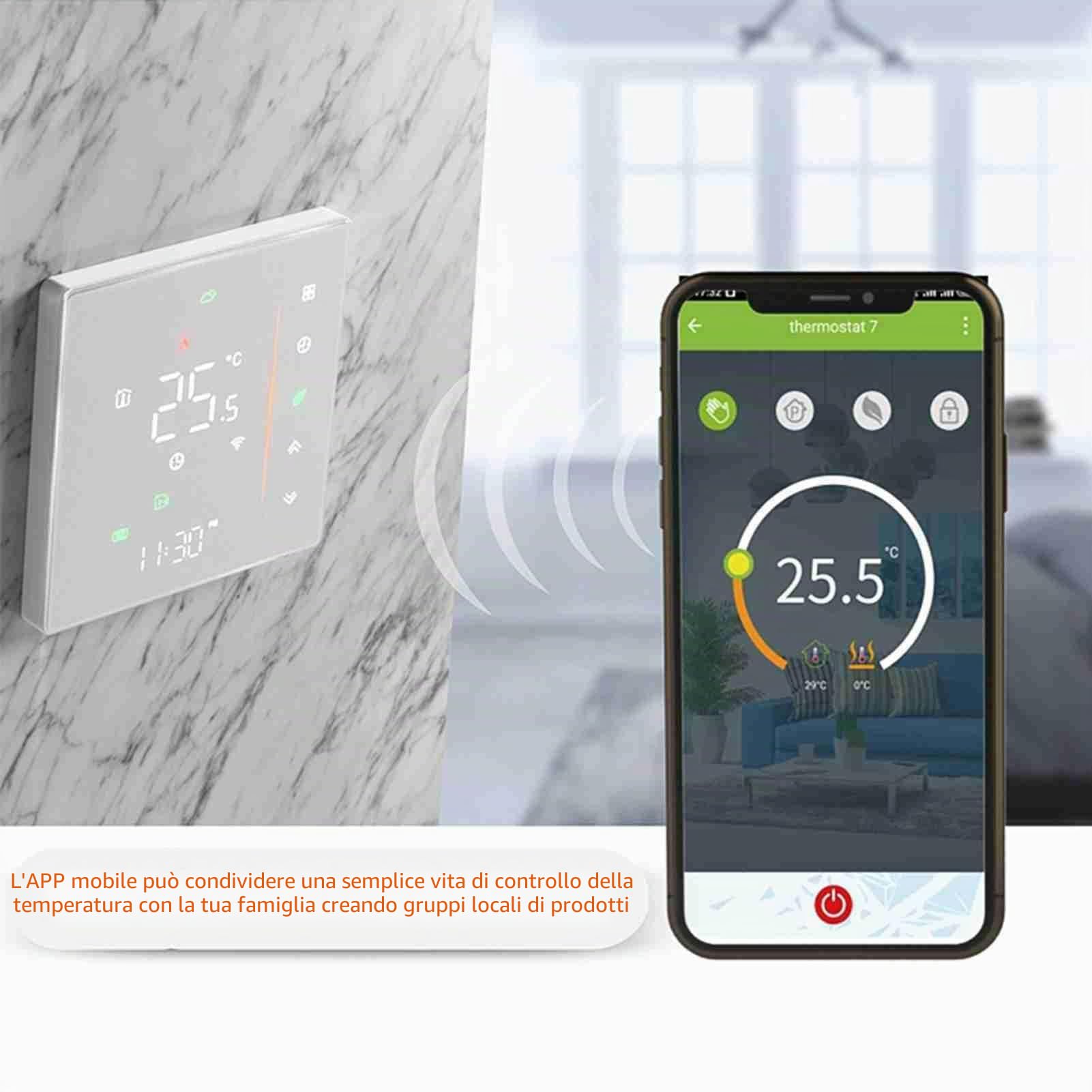 Termostato Intelligente WiFi,Termostato WiFi per Caldaia a Gas,Programmabile,Touch Screen Retroilluminato,Controllo vocale Compatibile con Alexa/Google
