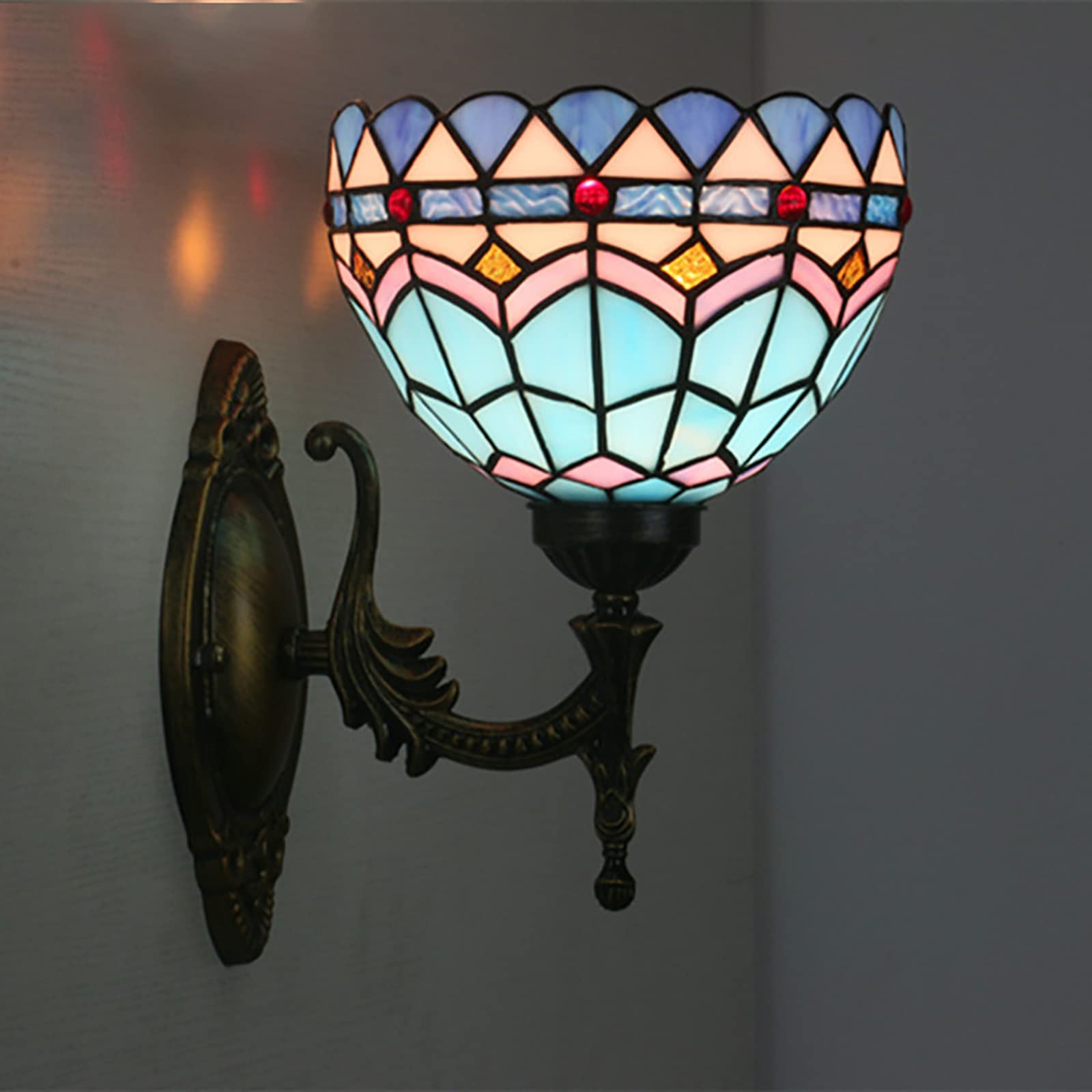 NHPJFDC 8 Inch Mini Tiffany Wall Sconce, Pastoral/Baroque/Mediterranean/Cream Amber Bead Style Stained Glass Wall Light, Handicrafts Wall Lamp For Hotel Room Corridor Library