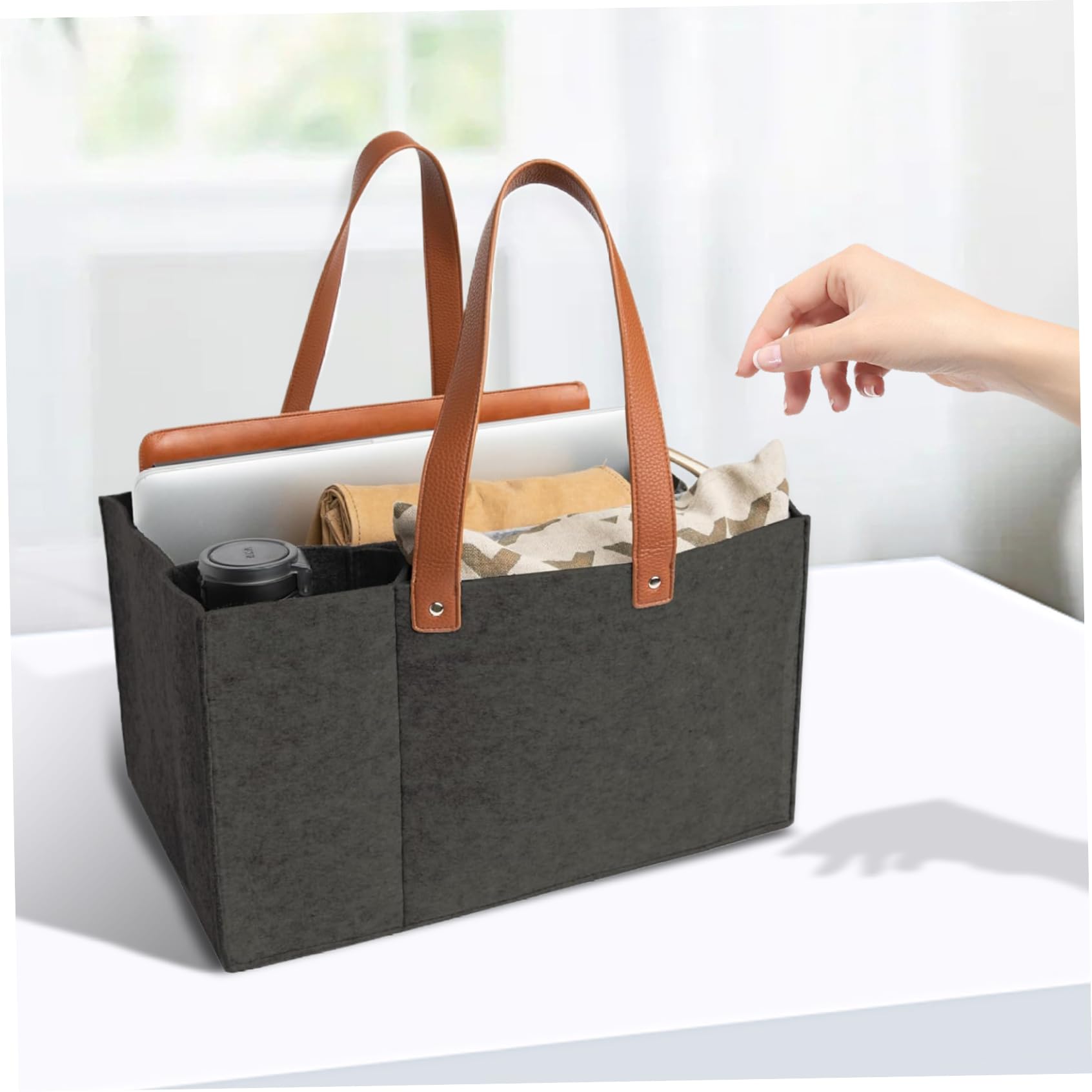 Organizer per pannolini Borsa in feltro con scomparti Portadocumenti Borsa da lavoro con manici Design aperto Caddy per auto in feltro Ufficio portatile per insegnanti, materiale scolastico e da la