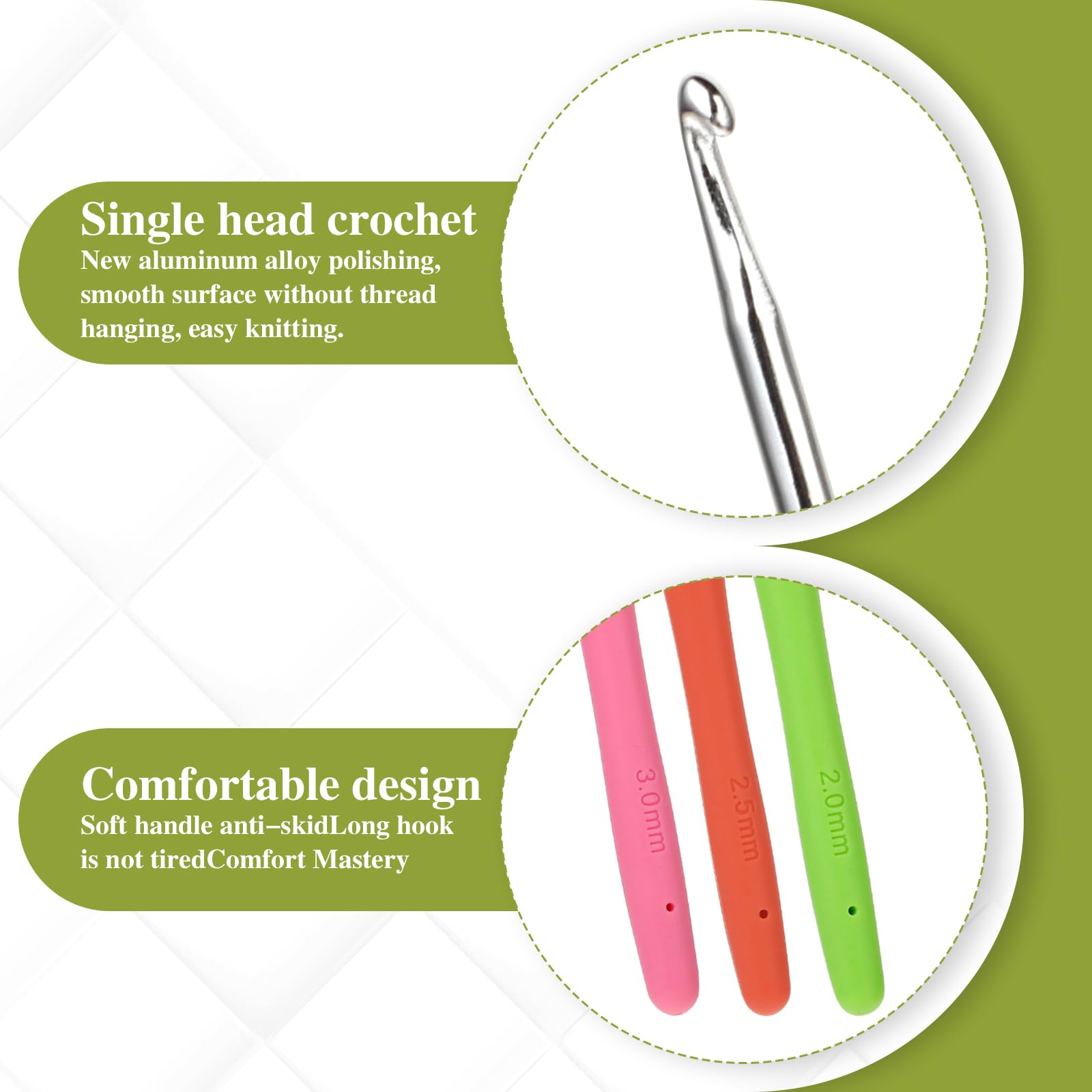 Andibro Set di 8 uncini ergonomici antiscivolo, per principianti, con impugnatura morbida, per cappelli, guanti, sciarpe, lavori a maglia, fai da te, 2,5-6 mm (C-J