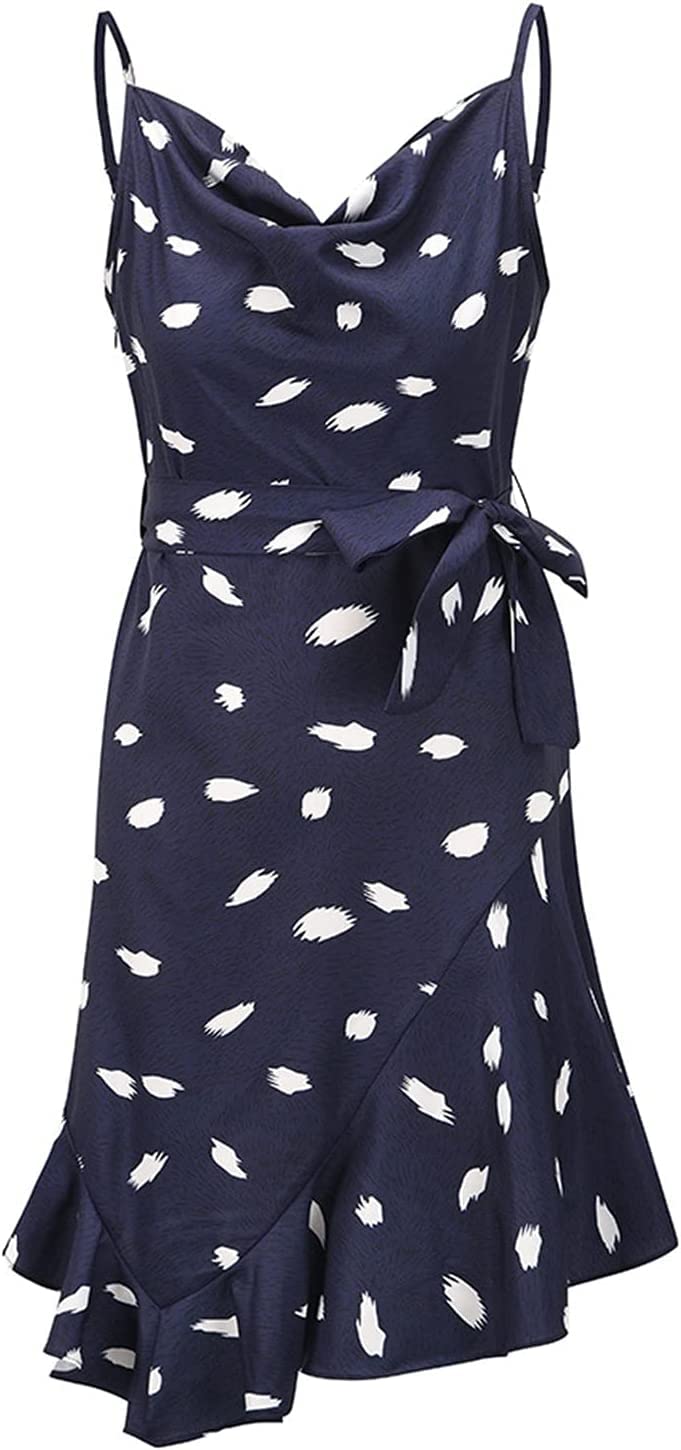 Verstellbarer Ersatz-Schultergurt, Handtaschenträger, Kleider for Damen, V-Ausschnitt, Blumen-Wickelkleid, ärmellos, Spaghettiträger, Sommer, lässiges Swing-Kleid, Sommerkleider (Farbe: Marineblau, Gr
