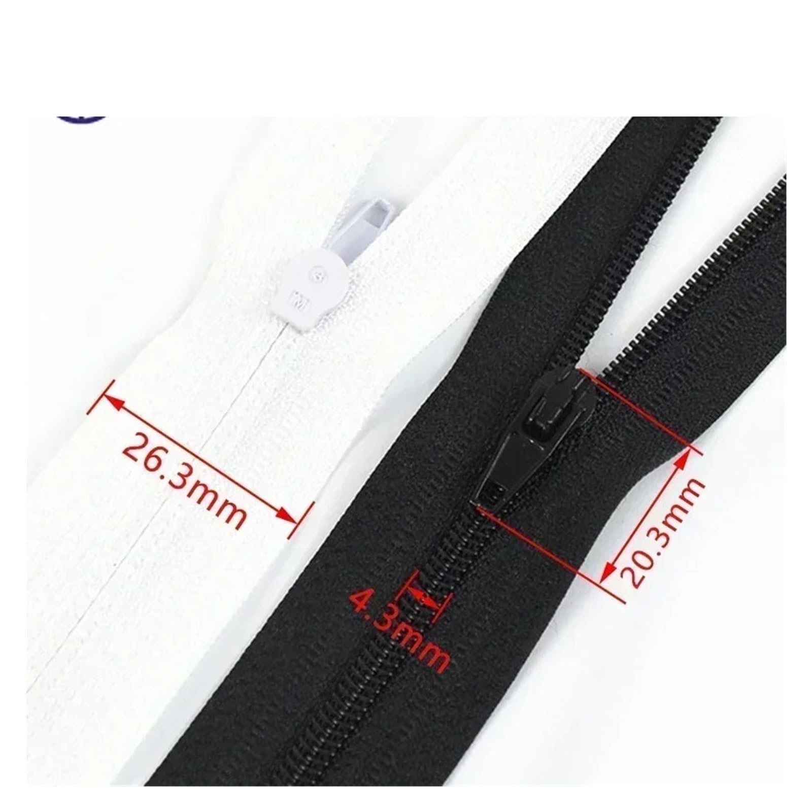 Lot de 5 fermetures éclair en nylon noir et blanc - 40-300 cm - Fermeture éclair à extrémité ouverte - Pour veste, manteau, chaussures - Accessoires de couture - Bricolage - Blanc - 100 cm