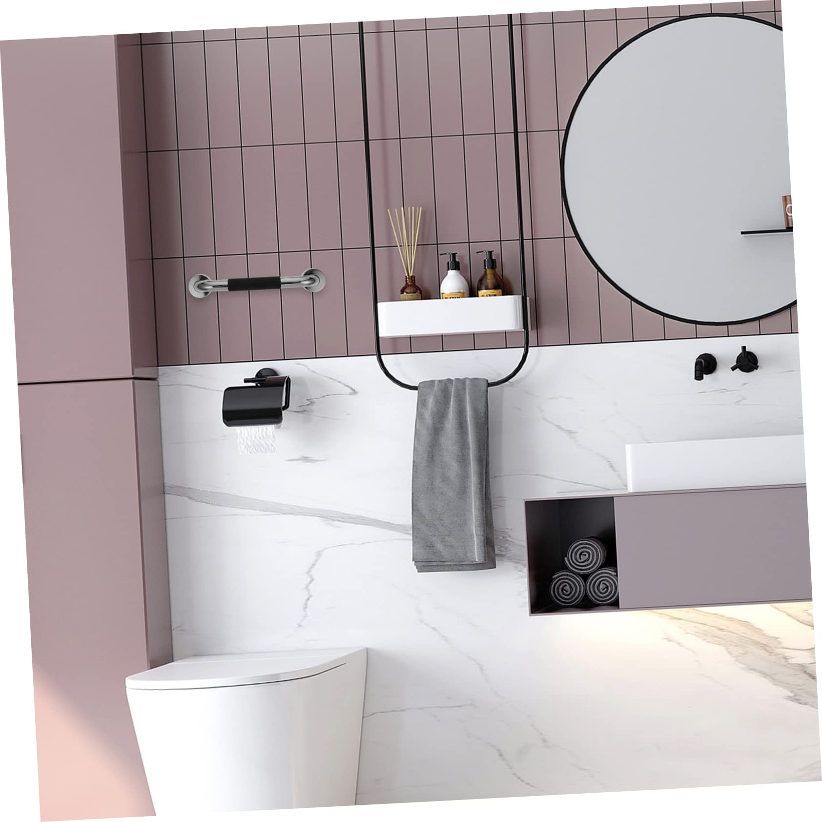 Pasamanos de Baño 2 Piezas de Acero Inoxidable y Silicona Negro