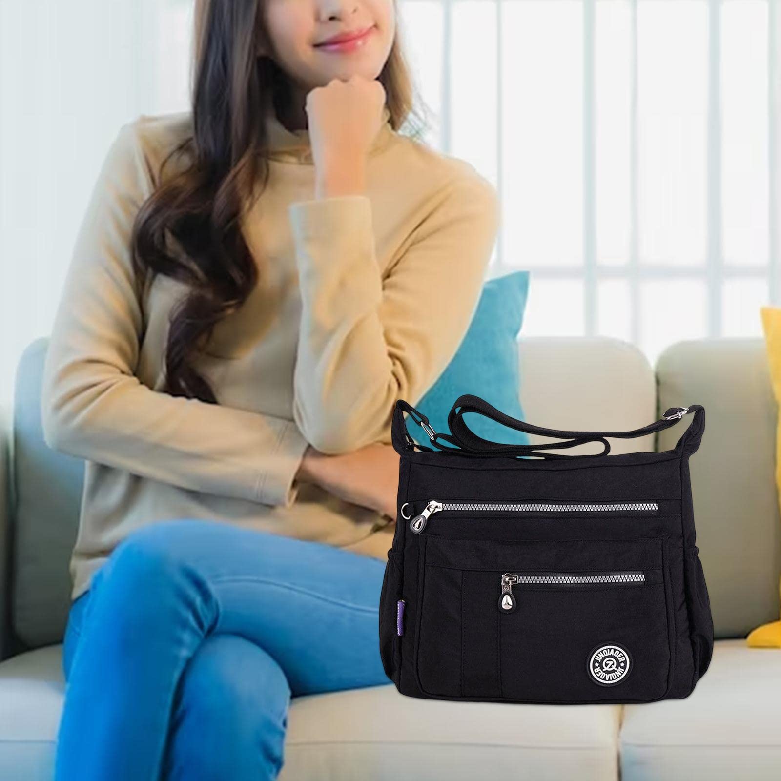 Umhängetasche für Umhängetasche Damen Handtasche Achseltasche Reißverschluss Einkaufstasche Geräumige Lässige Einkaufstasche für den, Schwarz