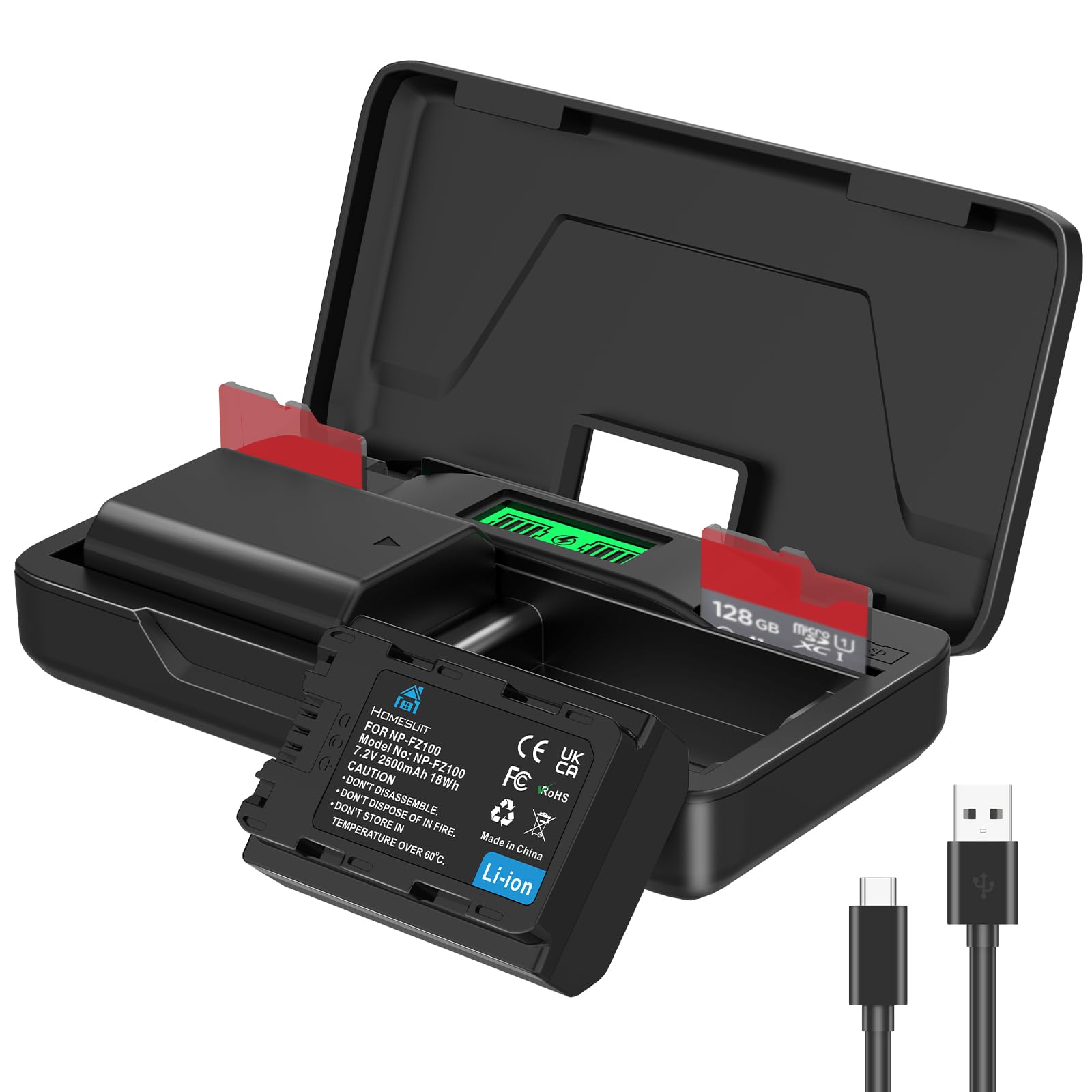 Homesuit NP-FZ100 Akku 2500mAh & 20W Schnellladegerät mit Zw