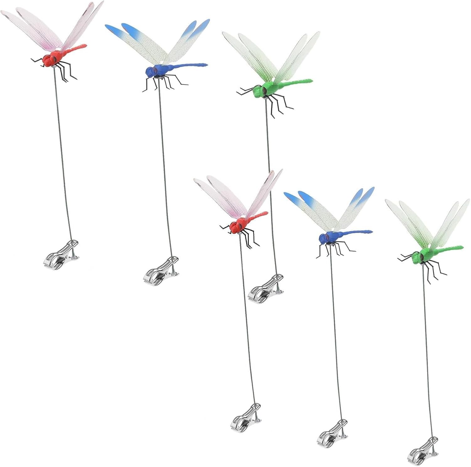Fake Dragonfly Pole Clips, Natural Organic Concept, Outdoor 3D Dragonfly Garden Decorative Clips, 3 Color Set, Creative Home Accessories Gardening Decoration Crafts. (6pcs)