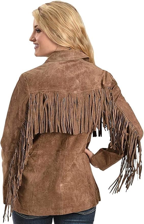 Traditional Western Cowgirl 100% Genuine Suede Leather Jacket | Women's Boar Suede Fringe Jacket coat3