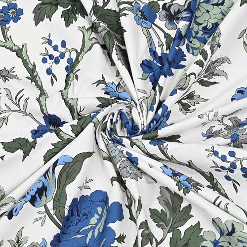Image of Mafatlal Saanjh 144 TC Cotton Double Bedsheet 90x100 Inch | Soft Floral Printed Bed Sheet | Breathable Comfort Fabric | 2 Pillow Covers Included | Sapphire Blue