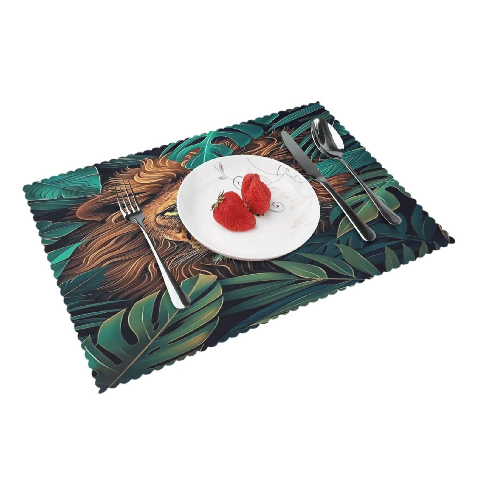 Lion Jungle Leaves Placemats Set of 4 Print Table Mats Place Mats Table Decor for Kitchen Dining 12X18 in
