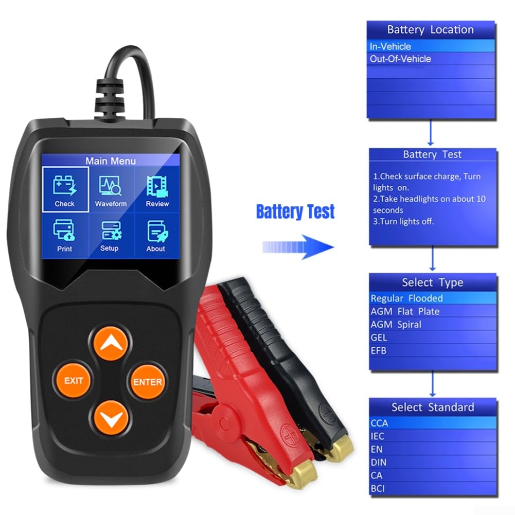 Strumento diagnostico KW600 della batteria del veicolo 12V con letture di tensione in tempo reale e funzioni multiple di prova per l'affidabilità del sistema
