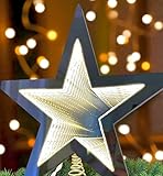 Gothic Star Tree Topper Infinity Mirror 3D LED Lights - 9.9 Inch Christmas Room Decoration