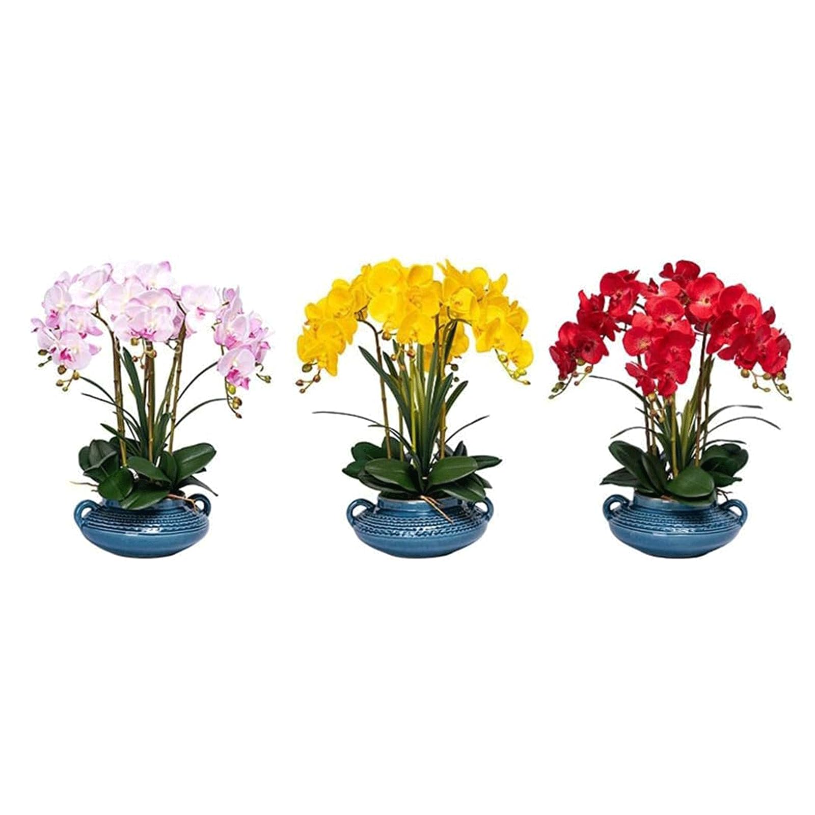 SDdPulse Orchidea artificiale con vaso in ceramica orchidee finte in seta, 50,8 cm, fiori artificiali Phalaenopsis orchidea artificiale per la casa, fiori finti molto naturali, giallo