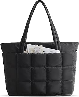 BAGSMART Expandable Tote Bag for Women, Puffer Work Tote Handbag, Quilted Carry-On Travel Gym Bag