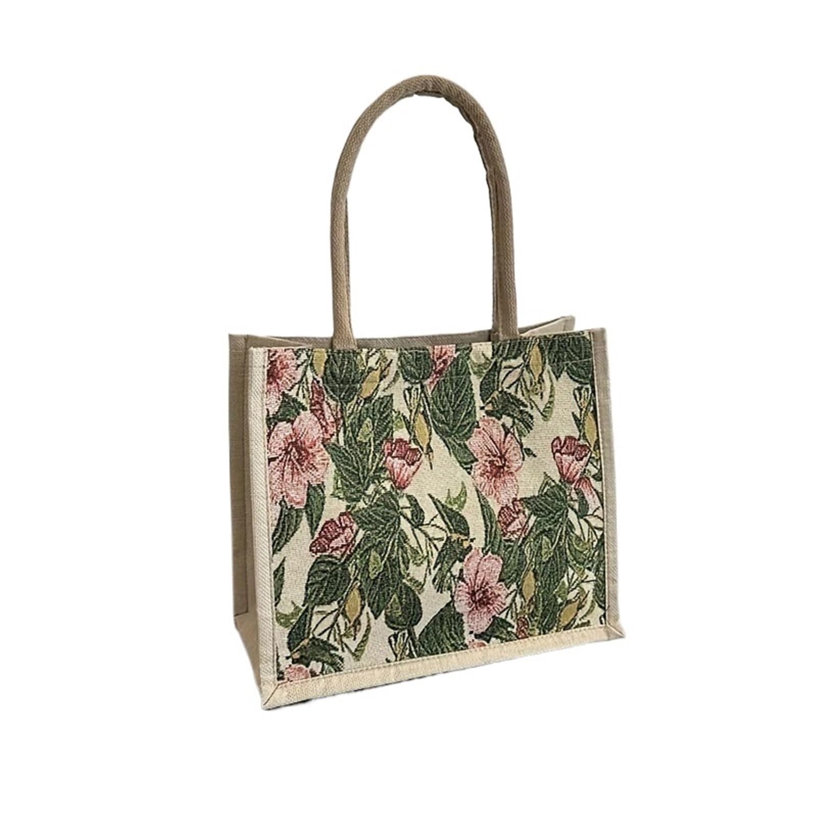 OZLCUA Jute Bags Linen Button Vintage Handbag Women Tote Large Capacity Grocery Bag Gift Bag Beach Organizer Portable Shopping Lunch Bag Retro Tote Linen Bags(Green)