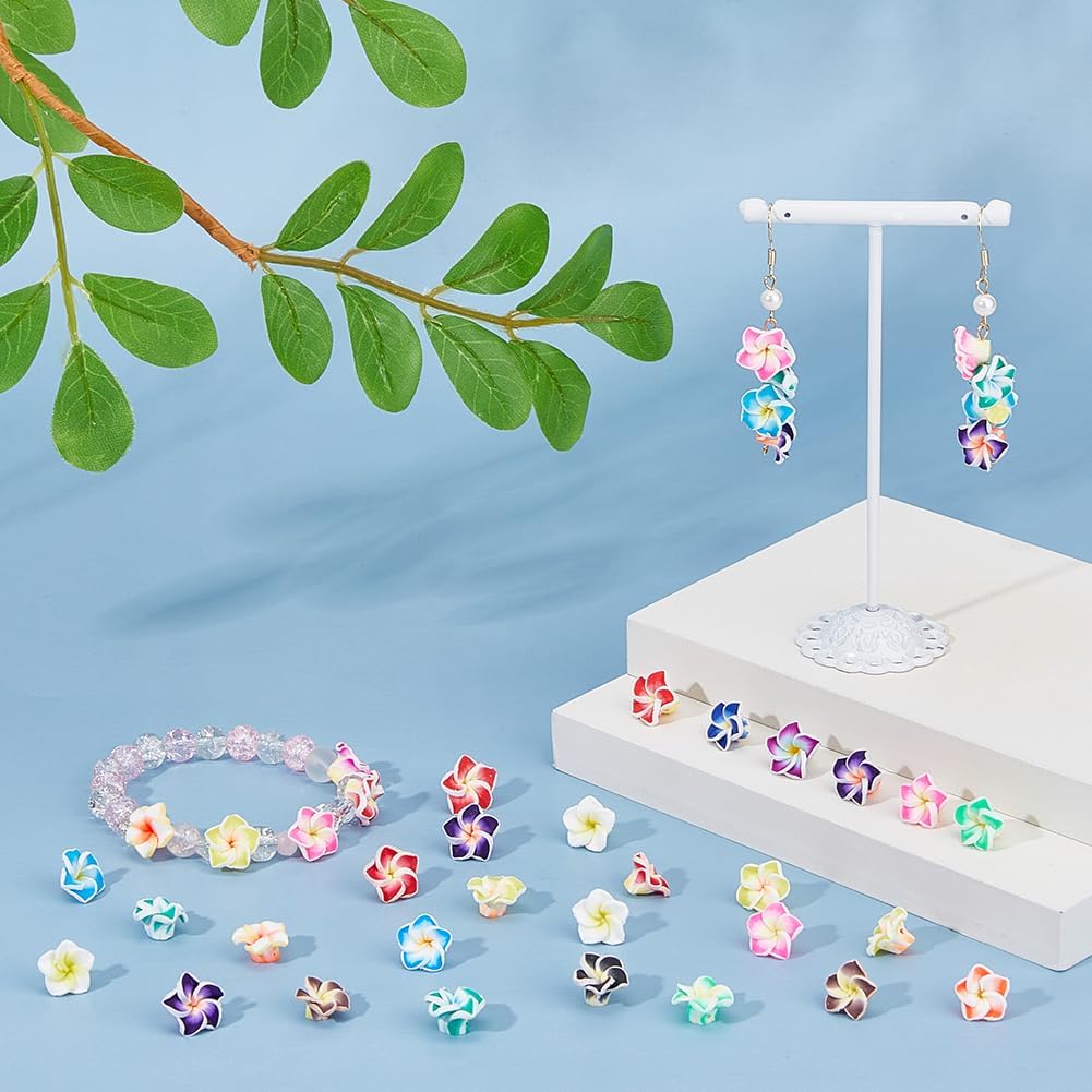 DICOSMETIC 80Pcs Polymer Clay Flower Beads Assorted Colors Floral Beads Plumeria Flower Beads Hawaiian Flower Beads 12x8mm Frangipani Flower Beads for Jewelry Making, Hole: 1.6mm - Image 5