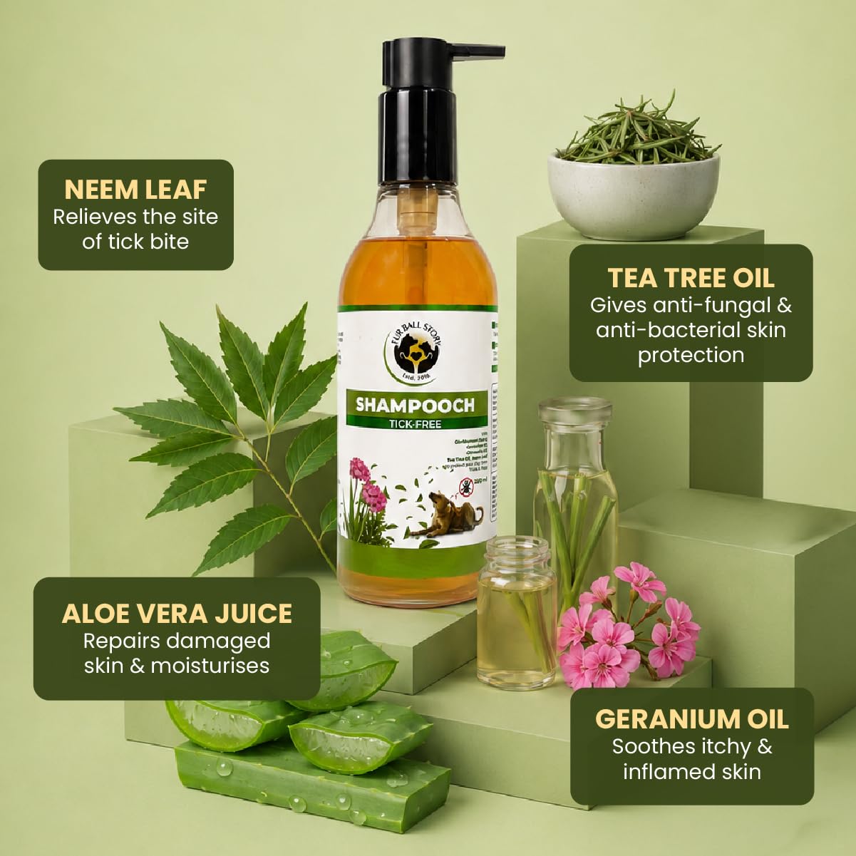 Fur Ball Story Tick & Flea Control Dog Shampoo | Anti Tick & Flea Cleanser for Dogs & Puppies | Itch Relief, Skin Cleansing & Coat Moisturizing | Neem, Aloe Vera & Citronella | 300ml 1