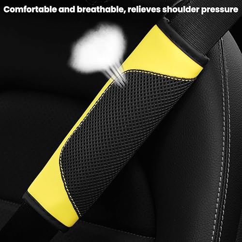 Miniatura 10 de BESULEN Fundas para cinturón de seguridad de automóvil, 2 unidades de malla de cuero, protector universal para correa de hombro para cinturón de