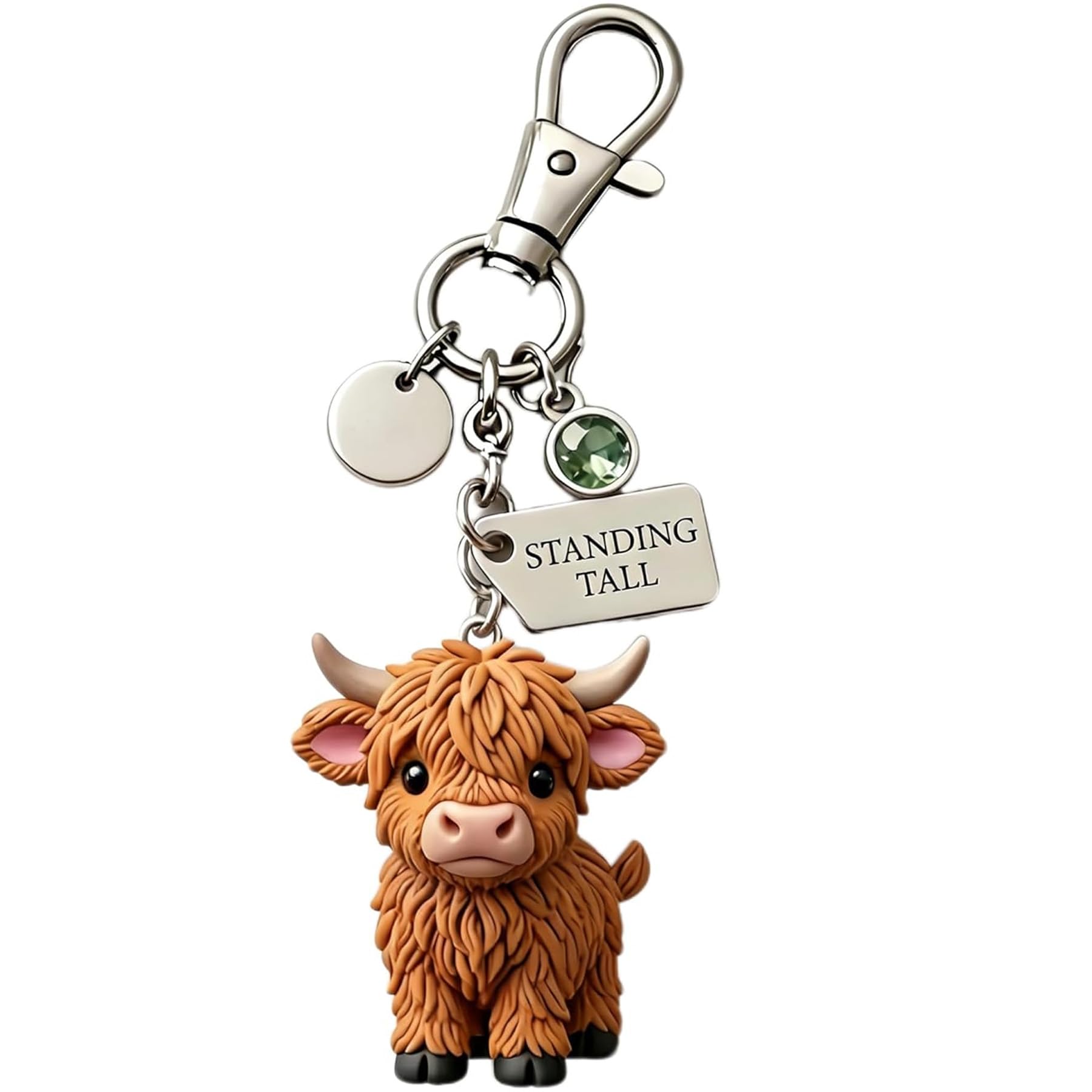 A Little Highland Cow for You Keychain, Cute 3D Resin Cow Keychain with Birthstone Charm, Inspirational Gift — view 2