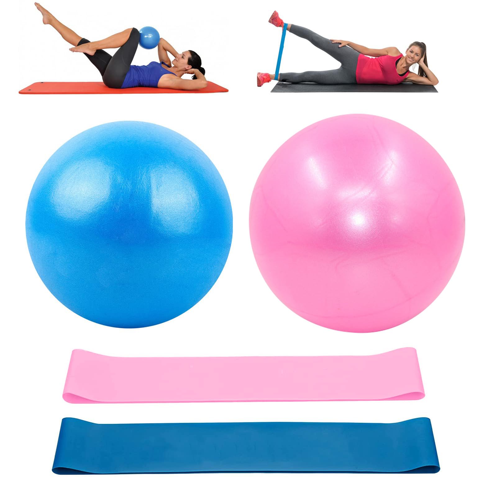 2PCS Pilates Exercise Ball with Exercise Bands, 9 Inch Bender Yoga Ball Elastic Resistance Bands, Fitness Ball Exercise Band for Physical Therapy Workout Pregnancy Office Stability Home Gym