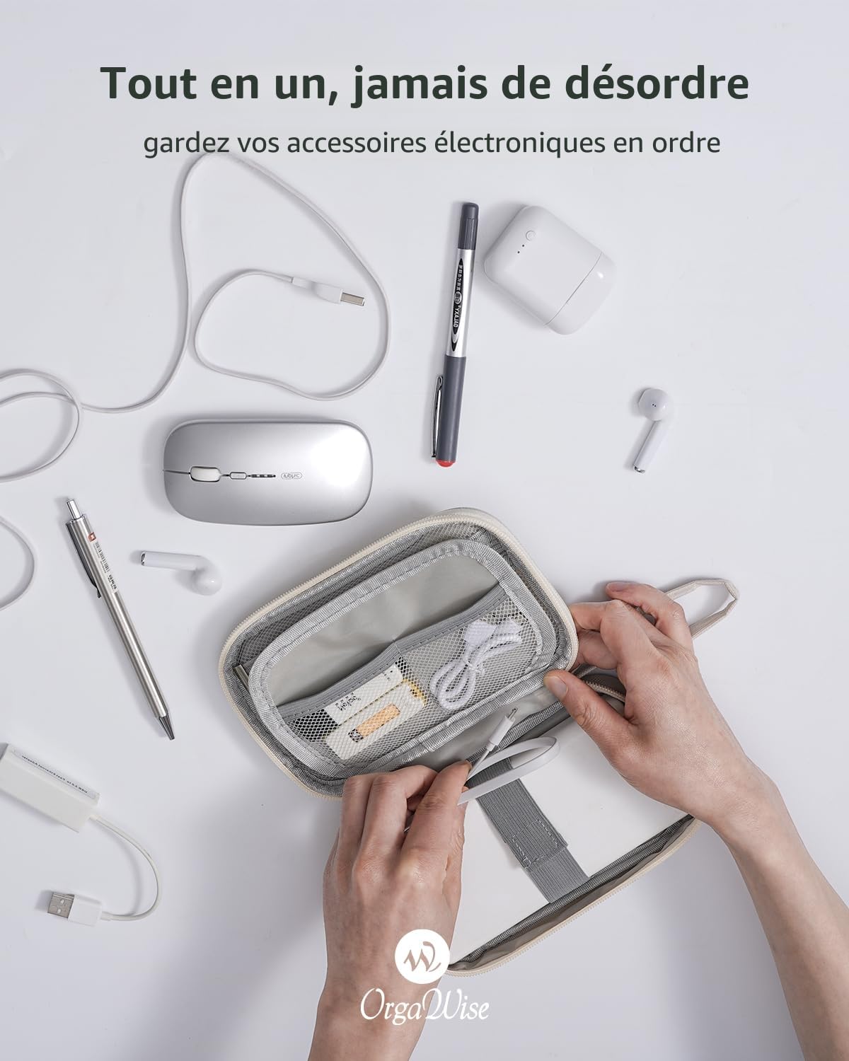 OrgaWise Sac Électronique Multifonctionnel Portable Étanche Rangement pour Disques Durs, Chargeurs, Câbles, Cartes Mémoire