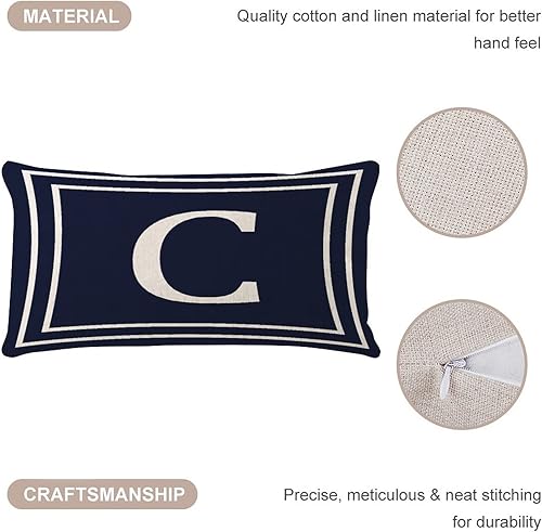 Miniatura 3 de Funda de almohada decorativa con cierre de cremallera de 12 x 20 pulgadas, letra C inicial, decoración de monograma, funda protectora de almohada