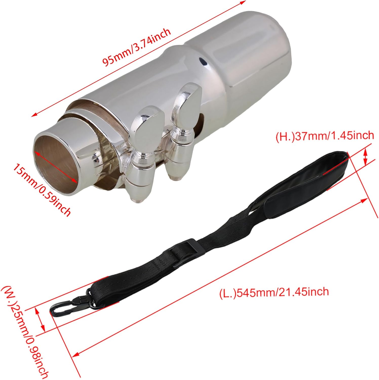 Yibuy 2Pcs 6# Alto E Flat Sax Mouthpiece Silver for Beginner with Neck Strap for Music Lover