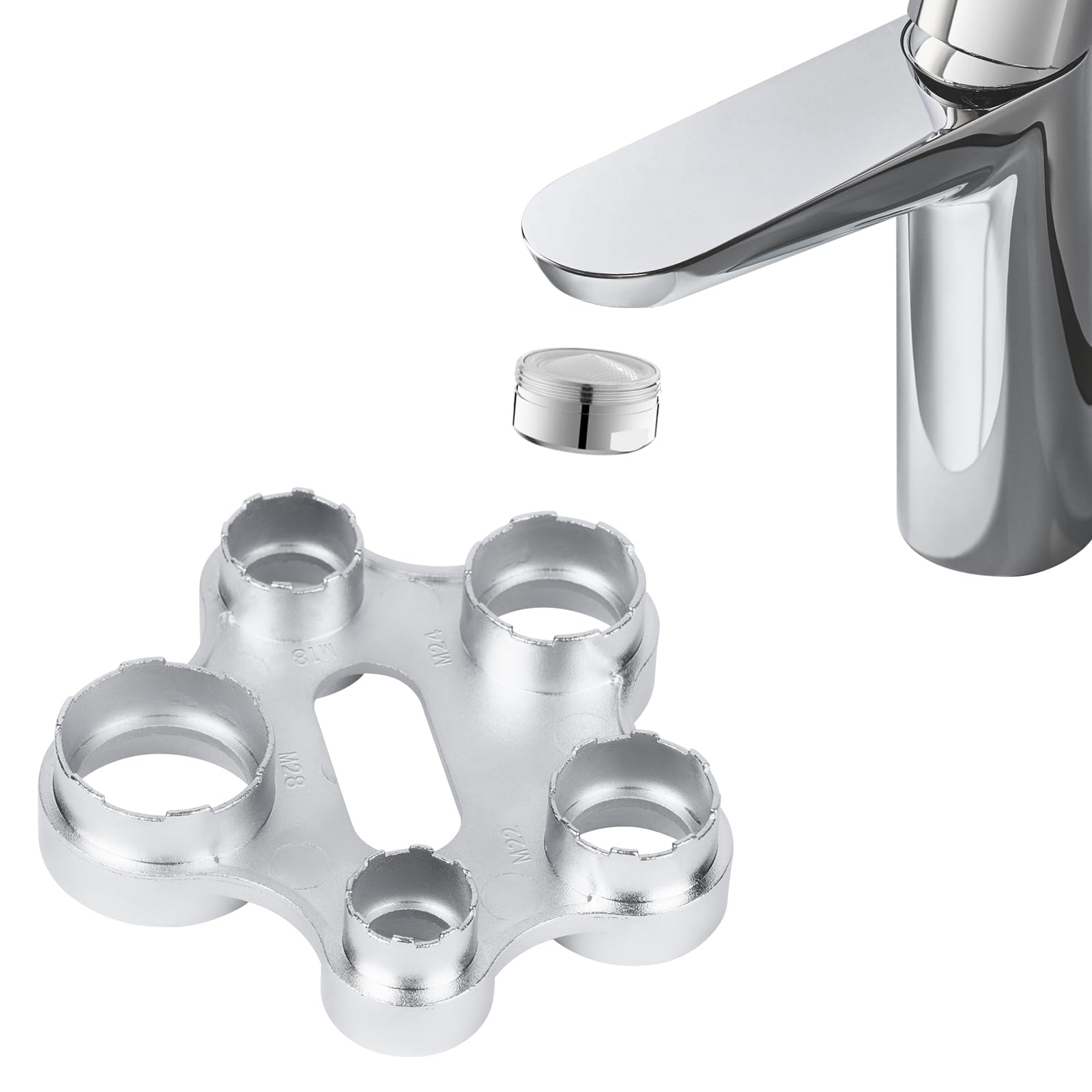 Ainiv Faucet Aerator Removal Wrench Tool, 10 in 1 Tap Aerator Wrench, M16-M28 External & Internal Threads, Chrome Finish