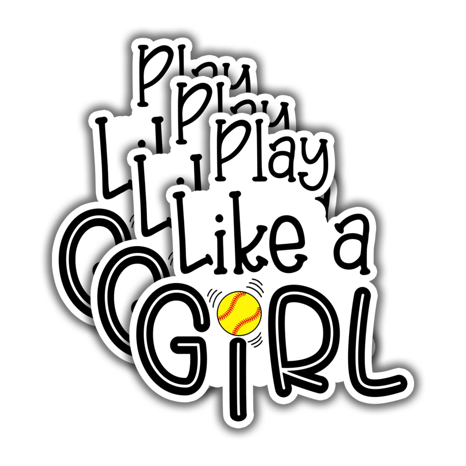 (3pcs) Softball Play Like A Girl Sticker for Water Bottle Laptop Phone Funny Softball Sports Lover Teens Adults Girls Boys Aesthetic Waterproof Vinyl