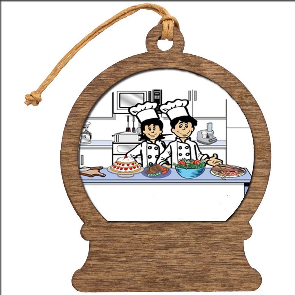 PrintedPerfection.com Personalized Chef Couple Wooden Snow Globe Shaped Christmas Ornament
