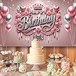 Pink Happy Birthday Banner Backdrop for Girls Women Happy Birthday Sign Pink Party Backdrop Decoration Princess Banner Celebration Backdrops Wall Banners for Party Supplies 71x43 Inch - Image 5