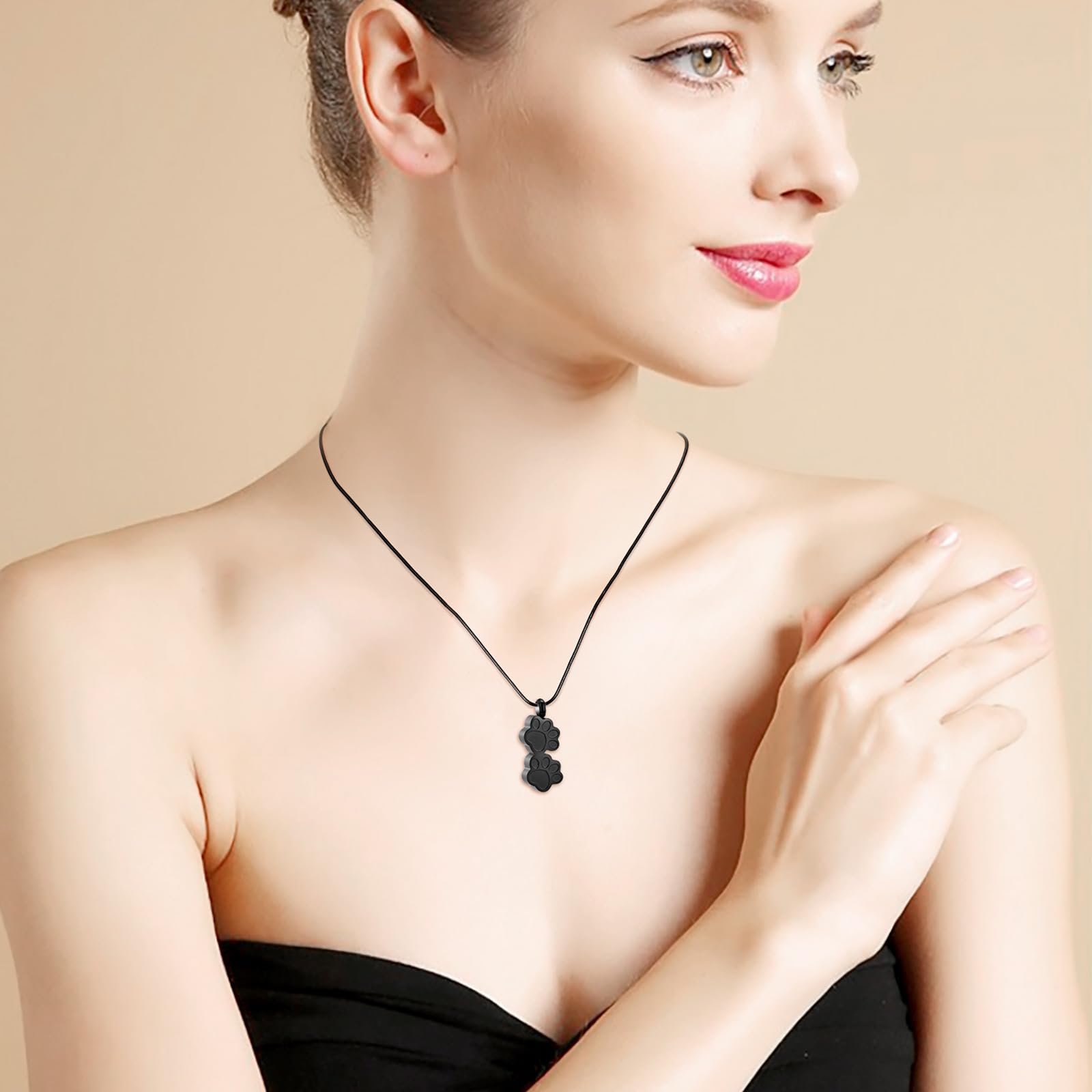 Pet Cremation Jewelry for Ashes Dog Memorial Locket Cremation Keepsake Urn Necklace for Pet Dog Cats (Black) - Image 3