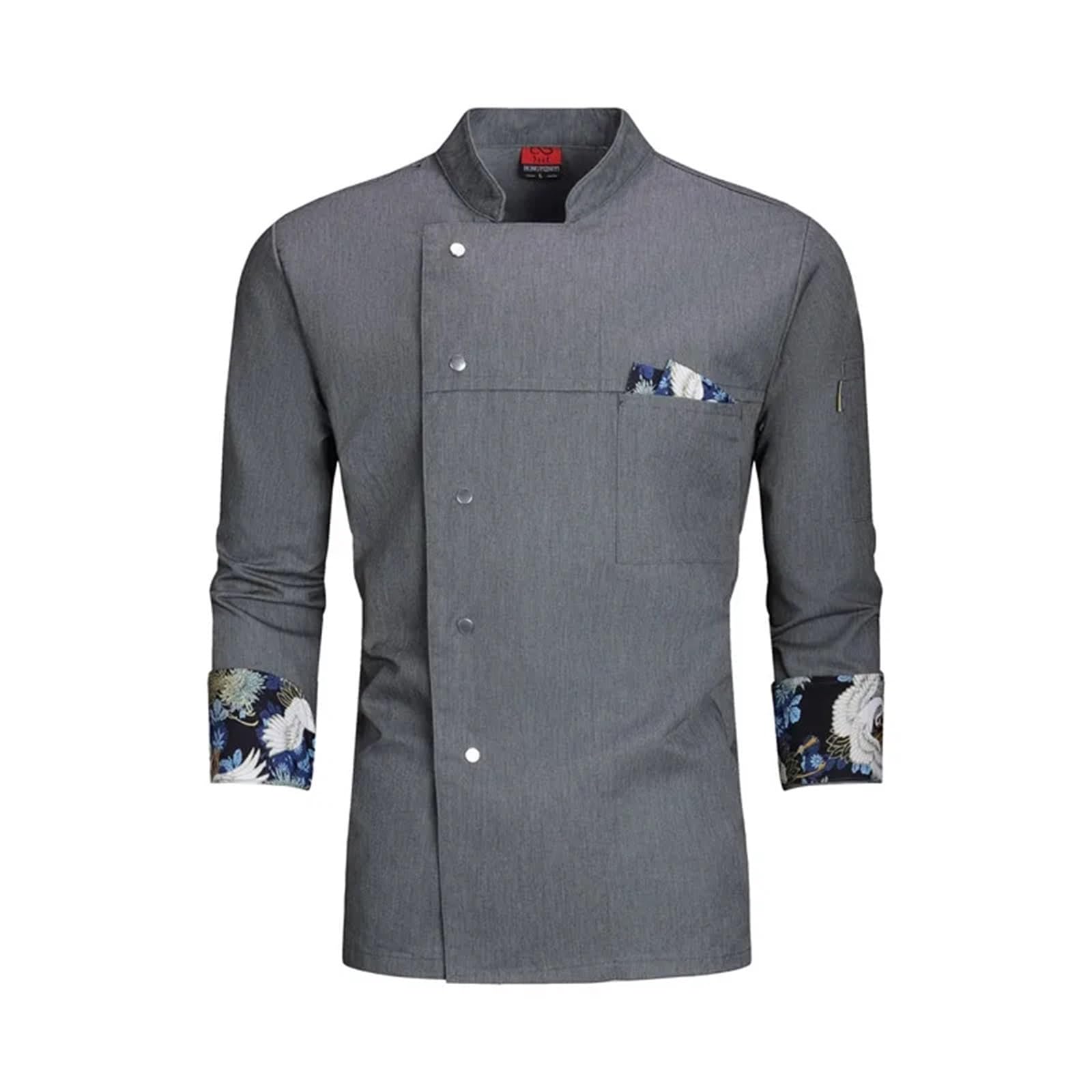 Jbjygsg Men's Grey Jacket White Chef Uniform Long Sleeve Chef Coat T-Shirt Hotel Chef Kitchen Jacket Restaurant Bakery Breathable Cooking Clothes For Wo(,M)