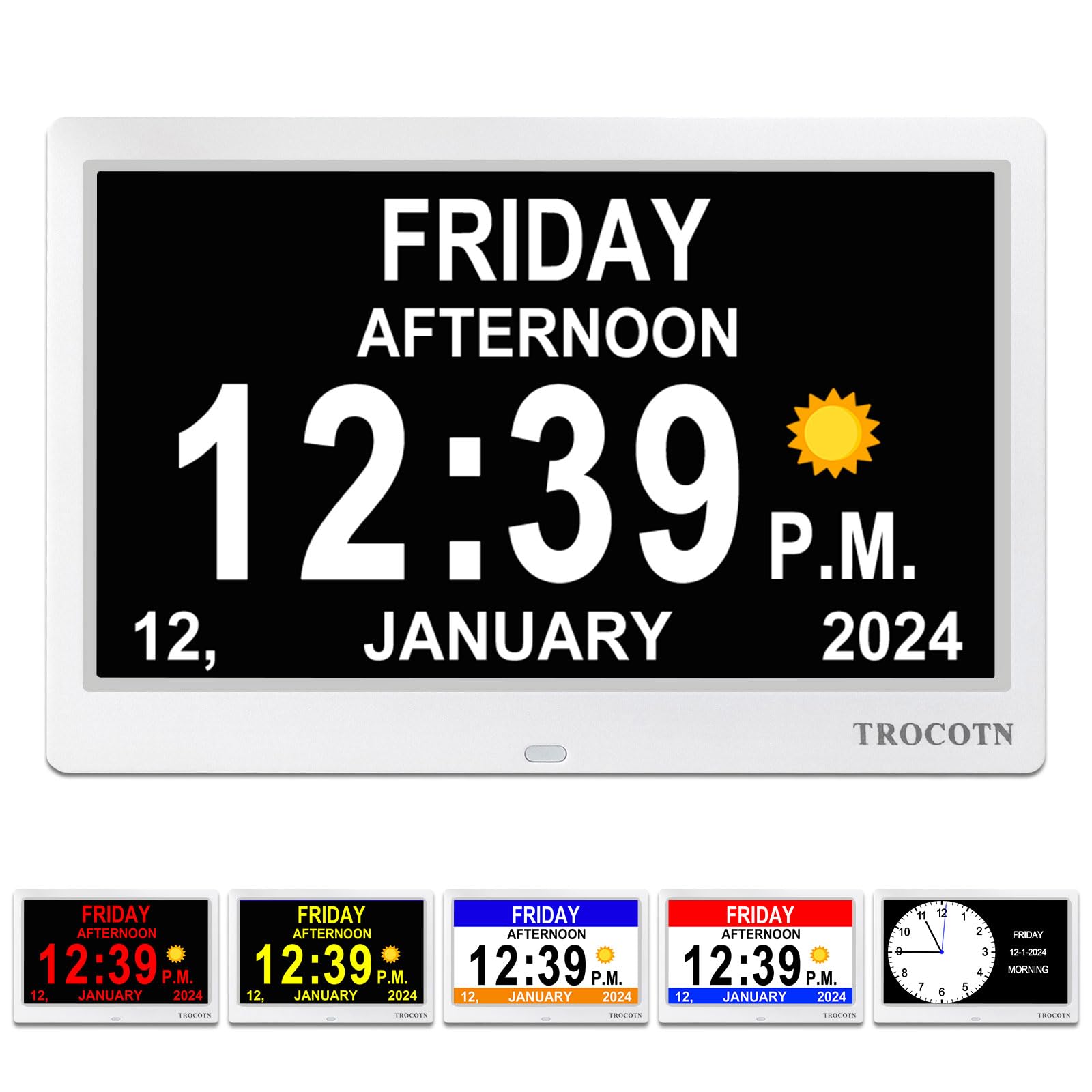 TROCOTN Dementia Clock, Daylight Saving Calendar Display,Large Display Alarm Clock, Version 3.0 (10.1" White)